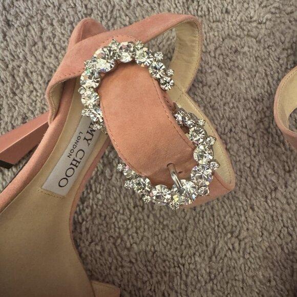 Jimmy Choo Suede Heels with Rhinestone Buckle - Picture 9 of 11